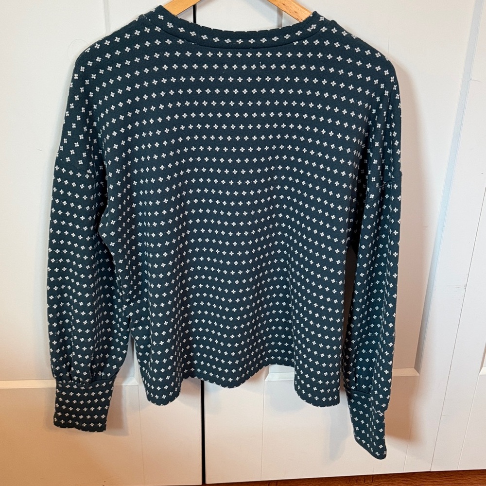 Madewell Dark Teal Patterned Crew Neck Sweater - Picture 4 of 5